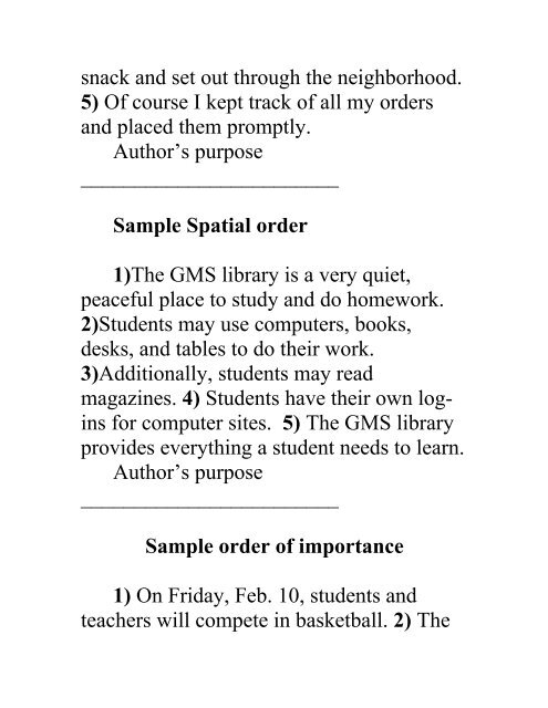 Sample order Paragraphs Mrs. Ray_______ Sample Chronological ...