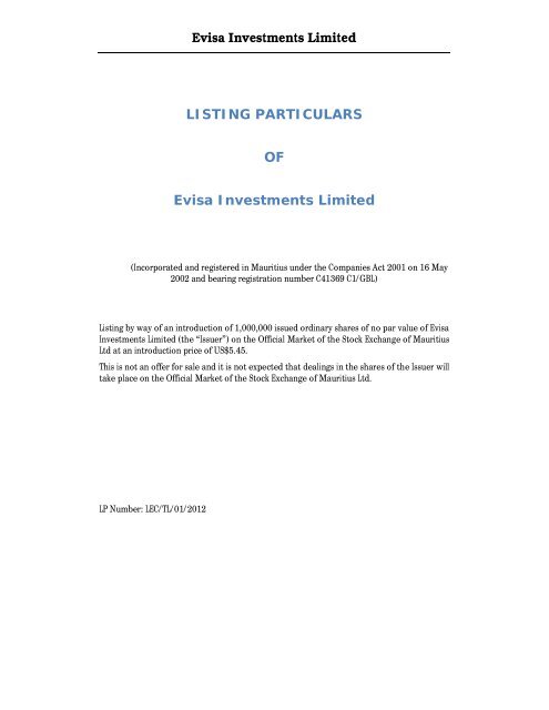 to download Listing Particulars - The Stock Exchange of Mauritius