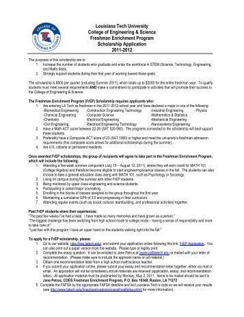 S-STEM Scholarship Application - Louisiana Tech University