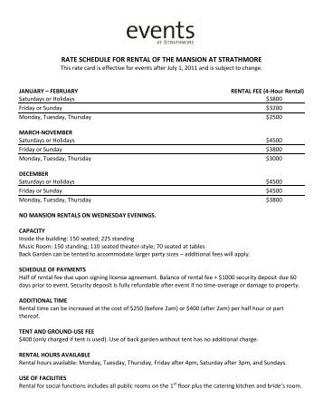 RATE SCHEDULE FOR RENTAL OF THE MANSION ... - Strathmore