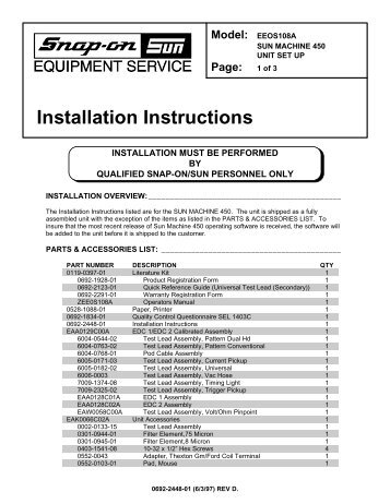 EEOS108A - Sun Machine 450 - Snap-on Equipment