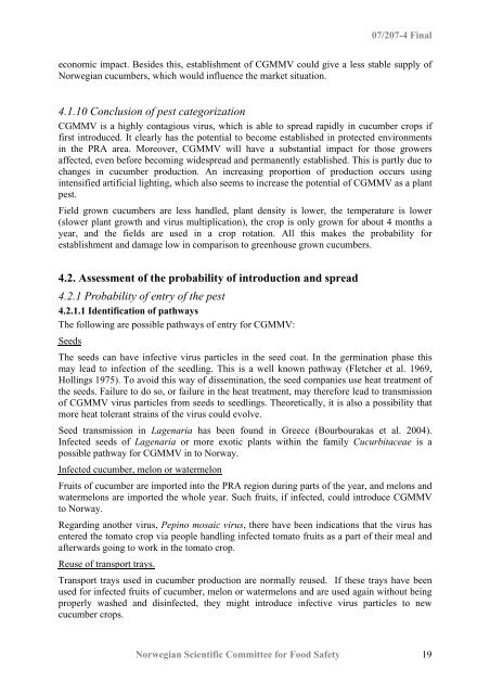 Pest risk assessment of the Cucumber green mottle