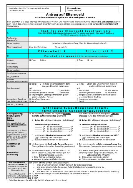 Antragsformulare Elterngeld, Stand 05/2013 - Der FamilienAtlas