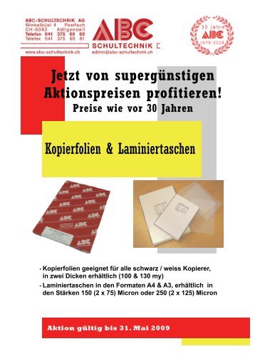 Laminiertaschen - ABC-SCHULTECHNIK AG