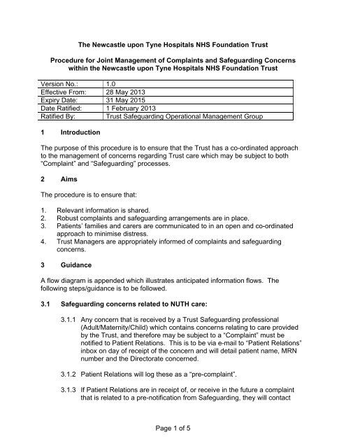 Procedure for Joint Management of Complaints and Safeguarding ...