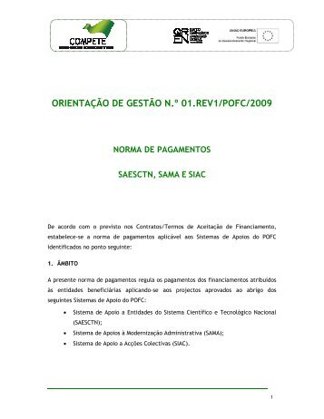 ORIENTAÇÃO DE GESTÃO N.º 01.REV1/POFC/2009