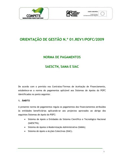ORIENTAÇÃO DE GESTÃO N.º 01.REV1/POFC/2009