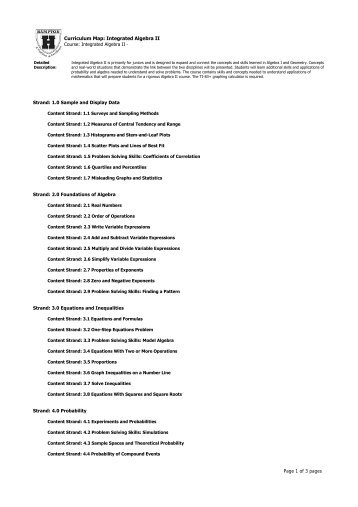 Curriculum Map: Integrated Algebra II Page 1 of 3 pages