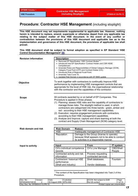 Shell Exploration & Production Contractor HSE Management - PDO