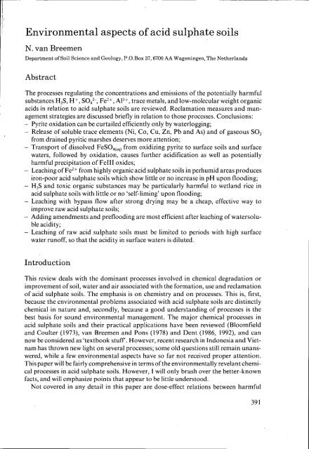 Environmental aspects of acid sulphate soils - ROOT of content