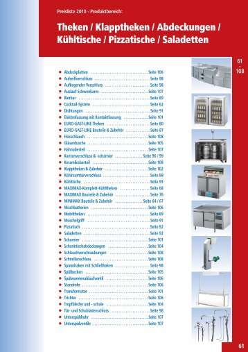 Theken / Abdeckungen / KÃ¼hltische / Pizzatische ... - Westiland