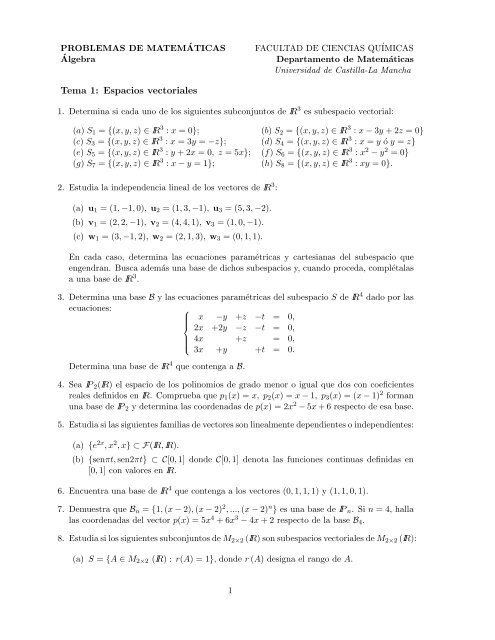 Tema 1: Espacios vectoriales - Departamento de MatemÃ¡ticas