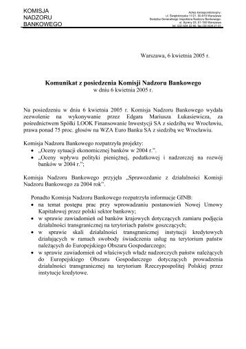 Komunikat z posiedzenia Komisji Nadzoru Bankowego - Komisja ...