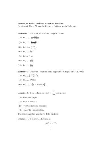 Esercizi di Matematica per biologia - Matematica e Applicazioni