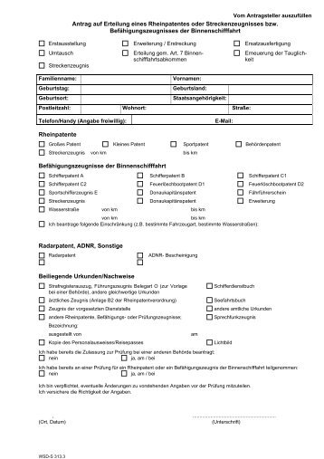 Antrag auf Erteilung eines Rheinpatentes bzw