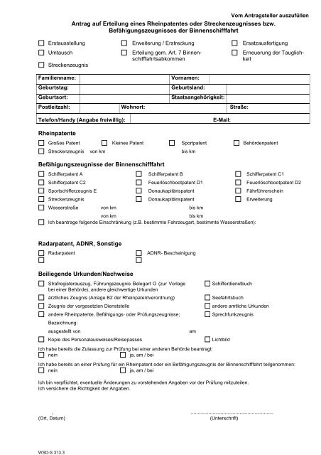 Antrag auf Erteilung eines Rheinpatentes bzw