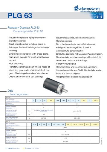 Planetary Gearbox PLG 63 - Dunkermotoren