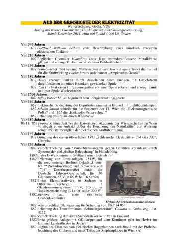 Aus der Geschichte der Elektrizität - Walter Schossig Home