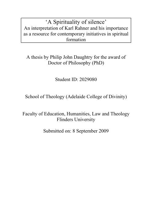 Introductory notes for readers of this thesis - Theses - Flinders ...