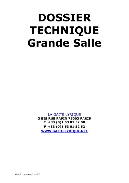 DOSSIER TECHNIQUE Grande Salle - IRCAM Forumnet