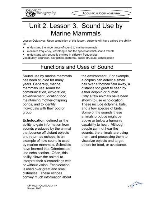 Unit 2. Lesson 3. Sound Use by Marine Mammals