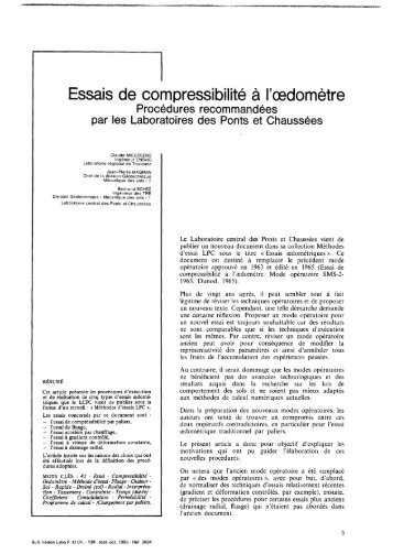 Essais de compressibilitÃ© Ã  l'oedomÃ¨tre ProcÃ©dures recommandÃ©es ...