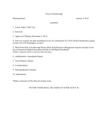 Town of Scarborough Planning Board January 9, 2012 AGENDA 1 ...