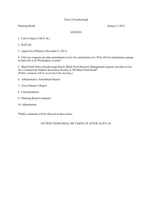 Town of Scarborough Planning Board January 9, 2012 AGENDA 1 ...