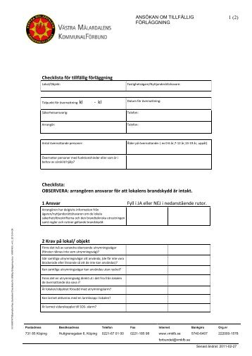 Checklista fÃ¶r tillfÃ¤llig fÃ¶rlÃ¤ggning.pdf - VÃ¤stra MÃ¤lardalens ...