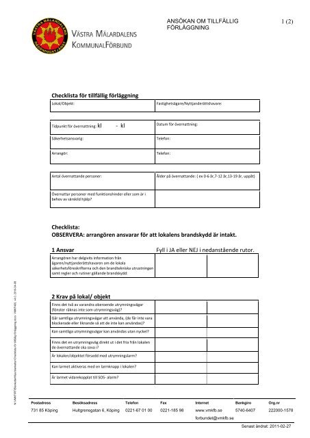 Checklista fÃ¶r tillfÃ¤llig fÃ¶rlÃ¤ggning.pdf - VÃ¤stra MÃ¤lardalens ...