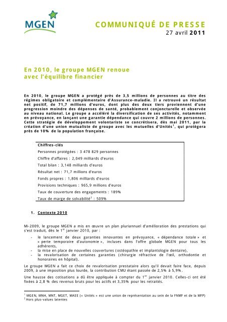 En 2010, le groupe MGEN renoue avec l'ÃƒÂ©quilibre financier