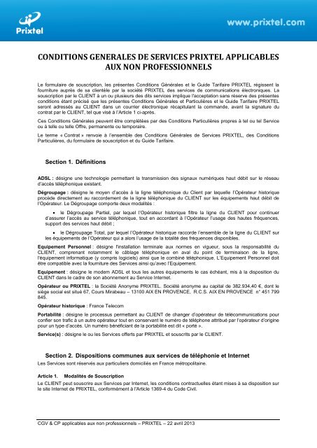 CGV (PDF) - Prixtel
