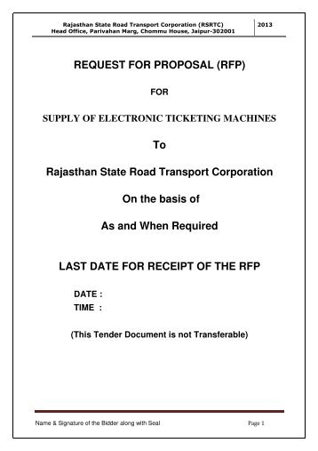 REQUEST FOR PROPOSAL (RFP) - rsrtc - Government of Rajasthan