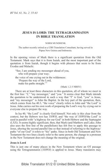 Jesus Is Lord: The Tetragrammaton in Bible ... - UBS Translations