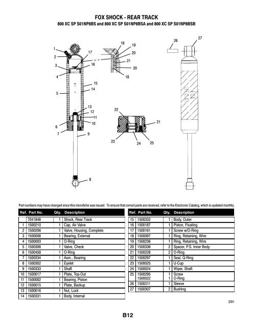 2001 XC800SP Parts Manual - Fairbanks Snow Travelers