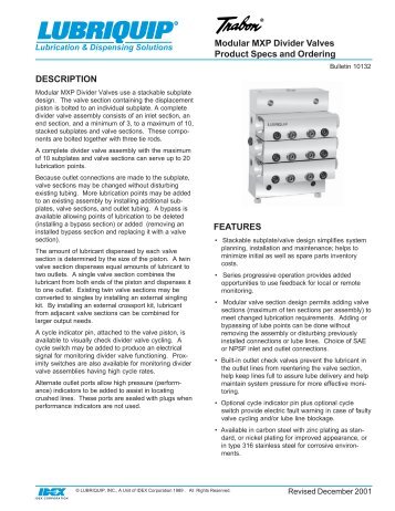 Modular MXP Divider Valves Product Specs and Ordering ...