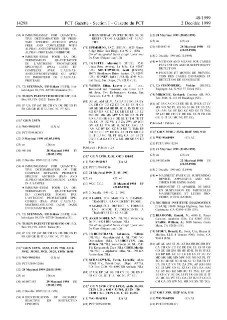 PCT/1999/48 : PCT Gazette, Weekly Issue No. 48, 1999 - WIPO