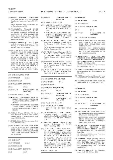 PCT/1999/48 : PCT Gazette, Weekly Issue No. 48, 1999 - WIPO