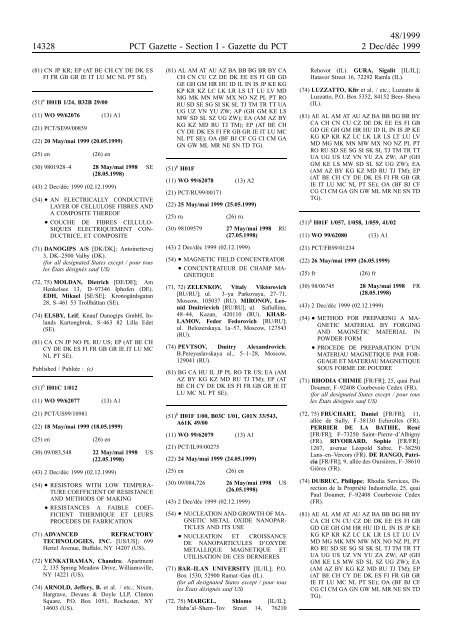 PCT/1999/48 : PCT Gazette, Weekly Issue No. 48, 1999 - WIPO