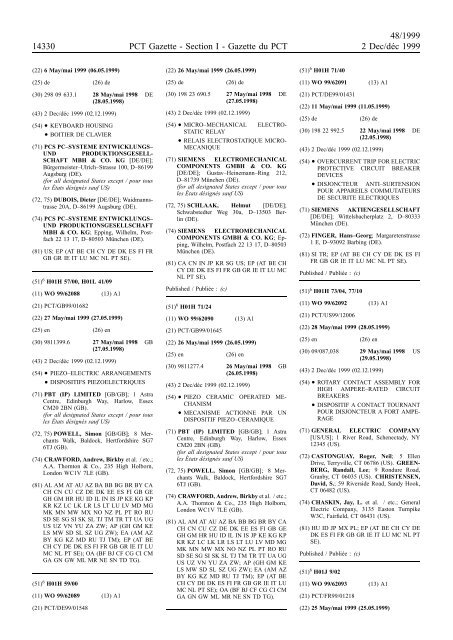 PCT/1999/48 : PCT Gazette, Weekly Issue No. 48, 1999 - WIPO