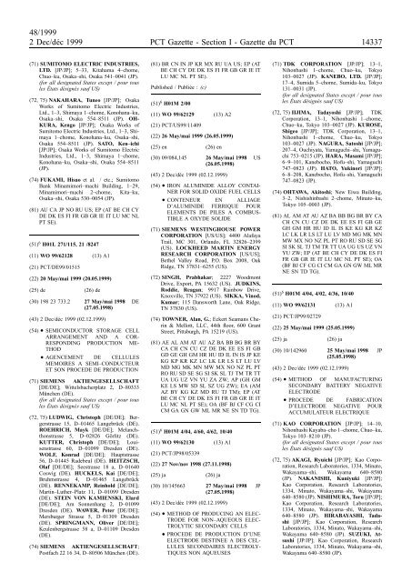 PCT/1999/48 : PCT Gazette, Weekly Issue No. 48, 1999 - WIPO