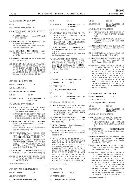 PCT/1999/48 : PCT Gazette, Weekly Issue No. 48, 1999 - WIPO