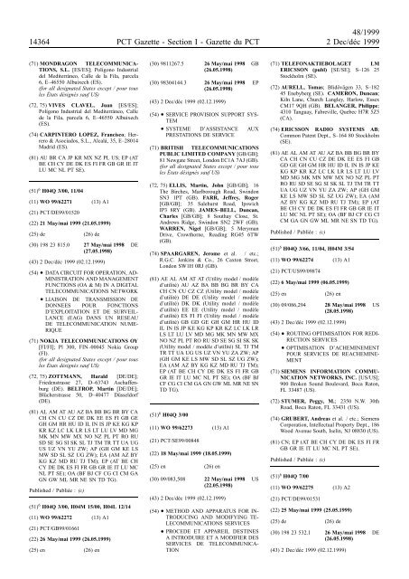 PCT/1999/48 : PCT Gazette, Weekly Issue No. 48, 1999 - WIPO