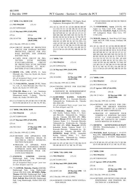 PCT/1999/48 : PCT Gazette, Weekly Issue No. 48, 1999 - WIPO