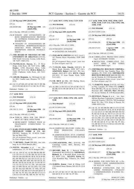 PCT/1999/48 : PCT Gazette, Weekly Issue No. 48, 1999 - WIPO