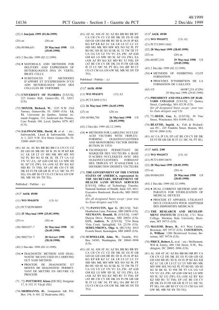 PCT/1999/48 : PCT Gazette, Weekly Issue No. 48, 1999 - WIPO