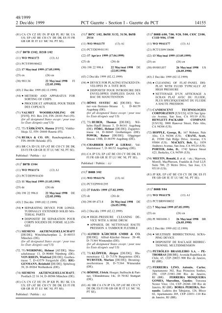 PCT/1999/48 : PCT Gazette, Weekly Issue No. 48, 1999 - WIPO