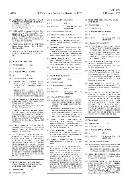 PCT/1999/48 : PCT Gazette, Weekly Issue No. 48, 1999 - WIPO