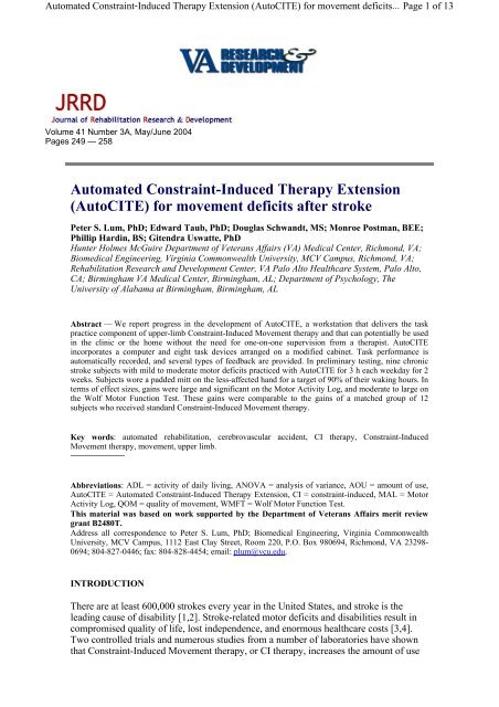 Automated Constraint-Induced Therapy Extension (AutoCITE) for ...