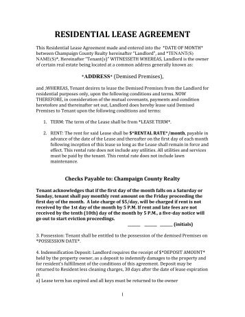 RESIDENTIAL LEASE AGREEMENT